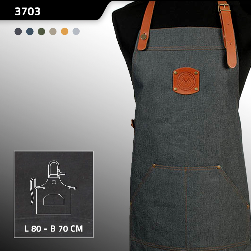 Denim schort met leer