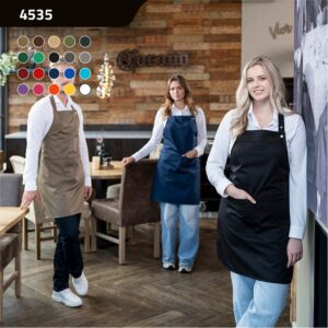 Halterschort met dubbel opgestikte zak in 2 delen met verstelbare nekband