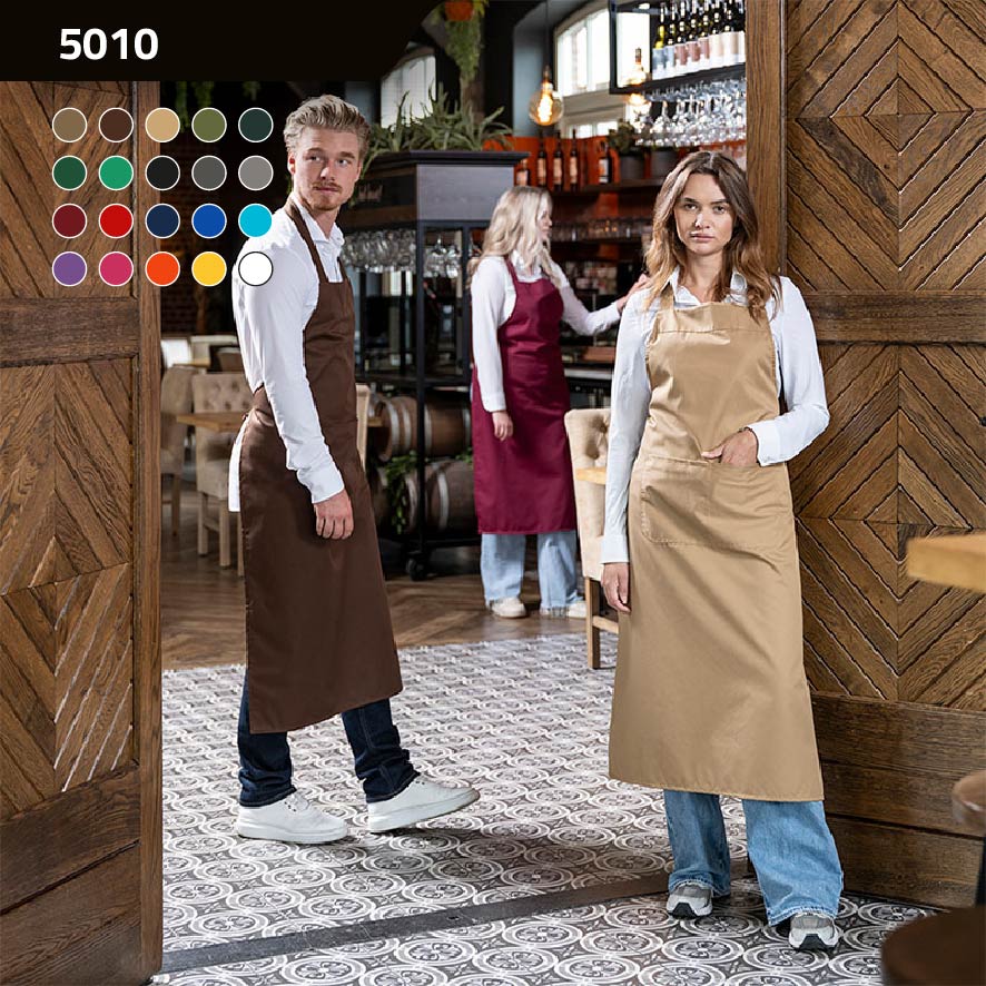 Halterschort met dubbel opgestikte zak in 2 delen 100 cm lang